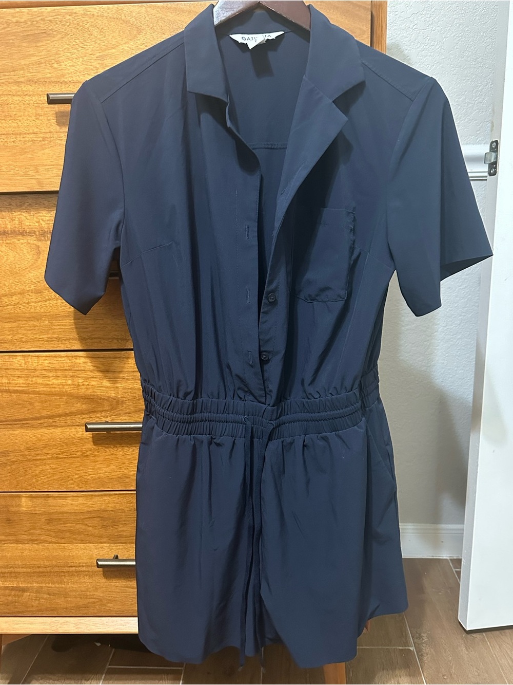 Athleta Navy Short-Sleeve One-Piece Romper with Pockets